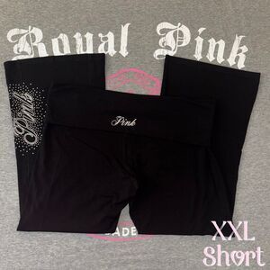 Victoria’s Secret PINK Foldover Flare Leggings Pure Black Glitter Shine XXL